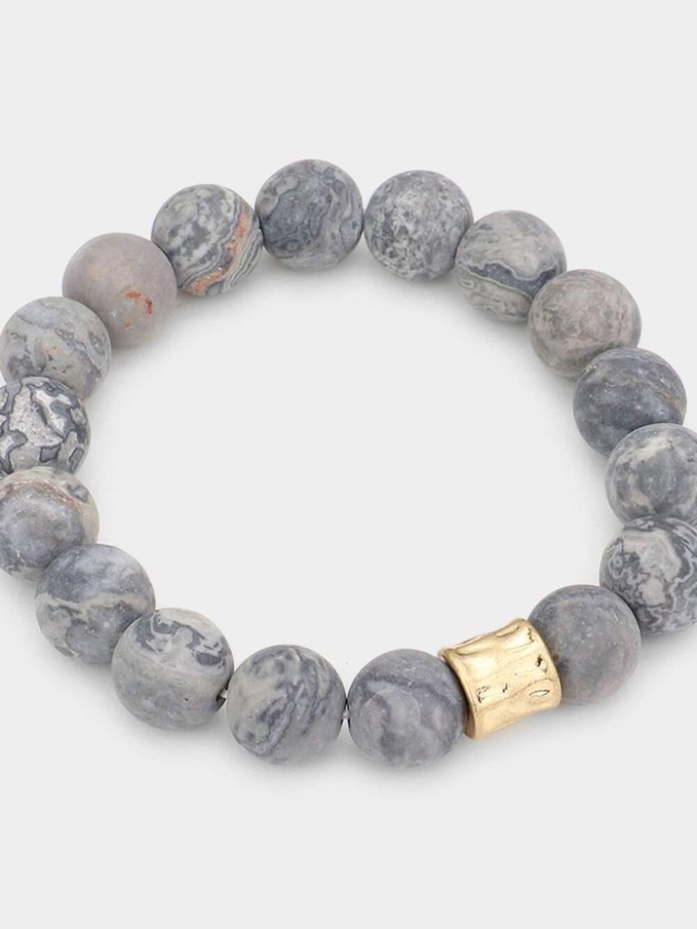 Gray Picasso Jasper Semi Precious Stone Beaded Stretch Bracelet - Boho Stacking